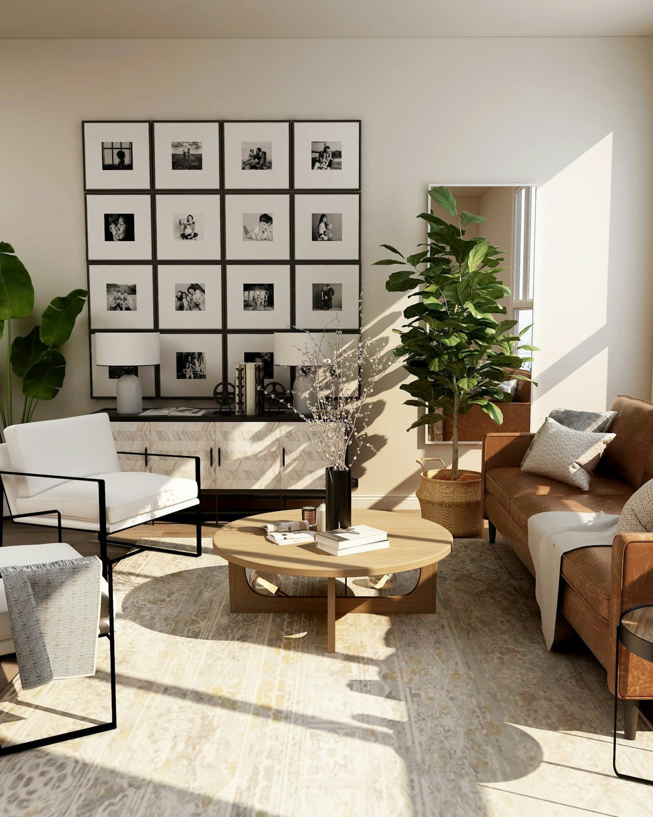 Styled living room of a Daniel Yeh listing, prepared for market